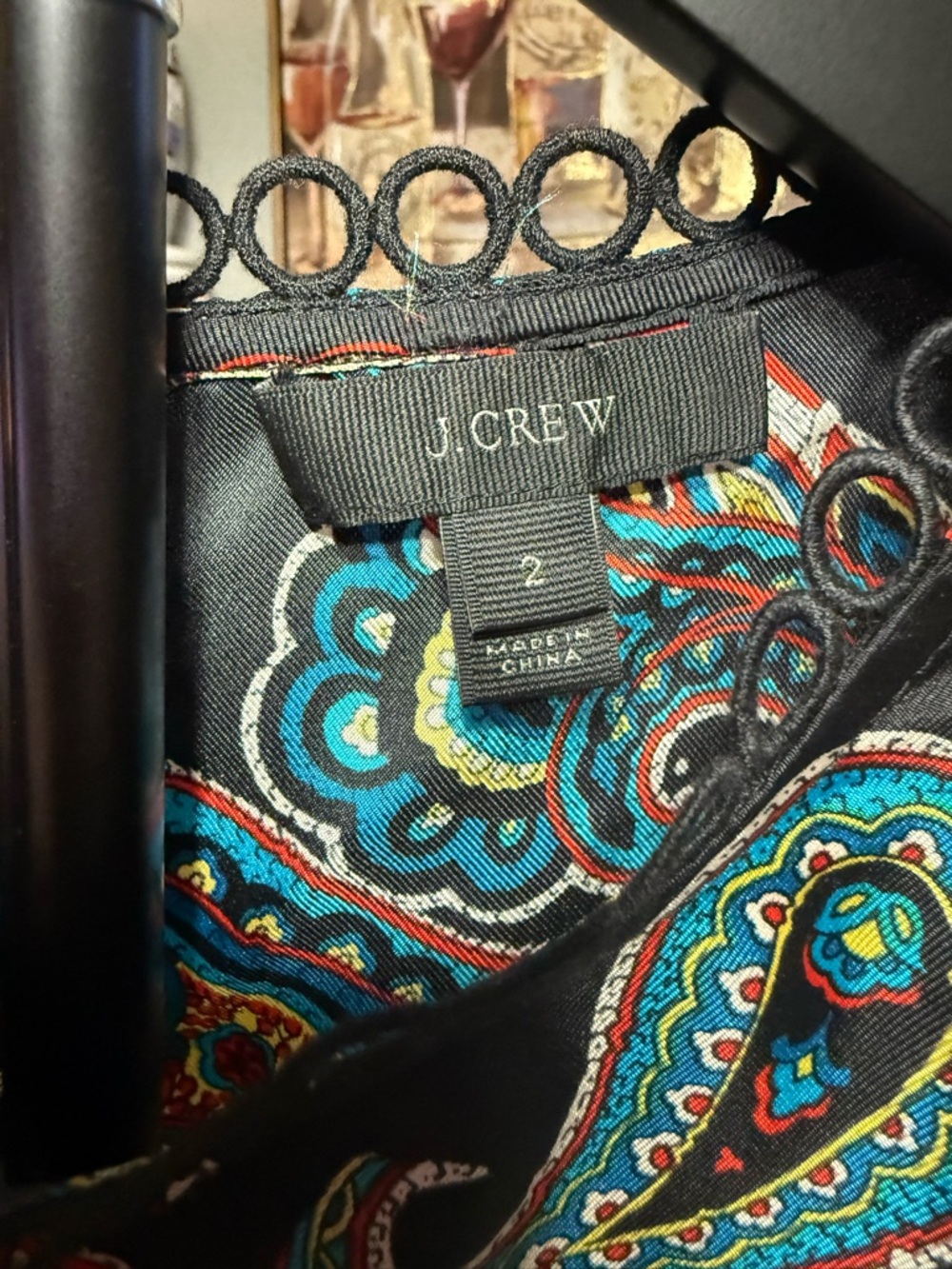 J.Crew 100% Silk Women’s Size 2 Twill Top In Bold Paisley Print Black - Picture 4 of 5